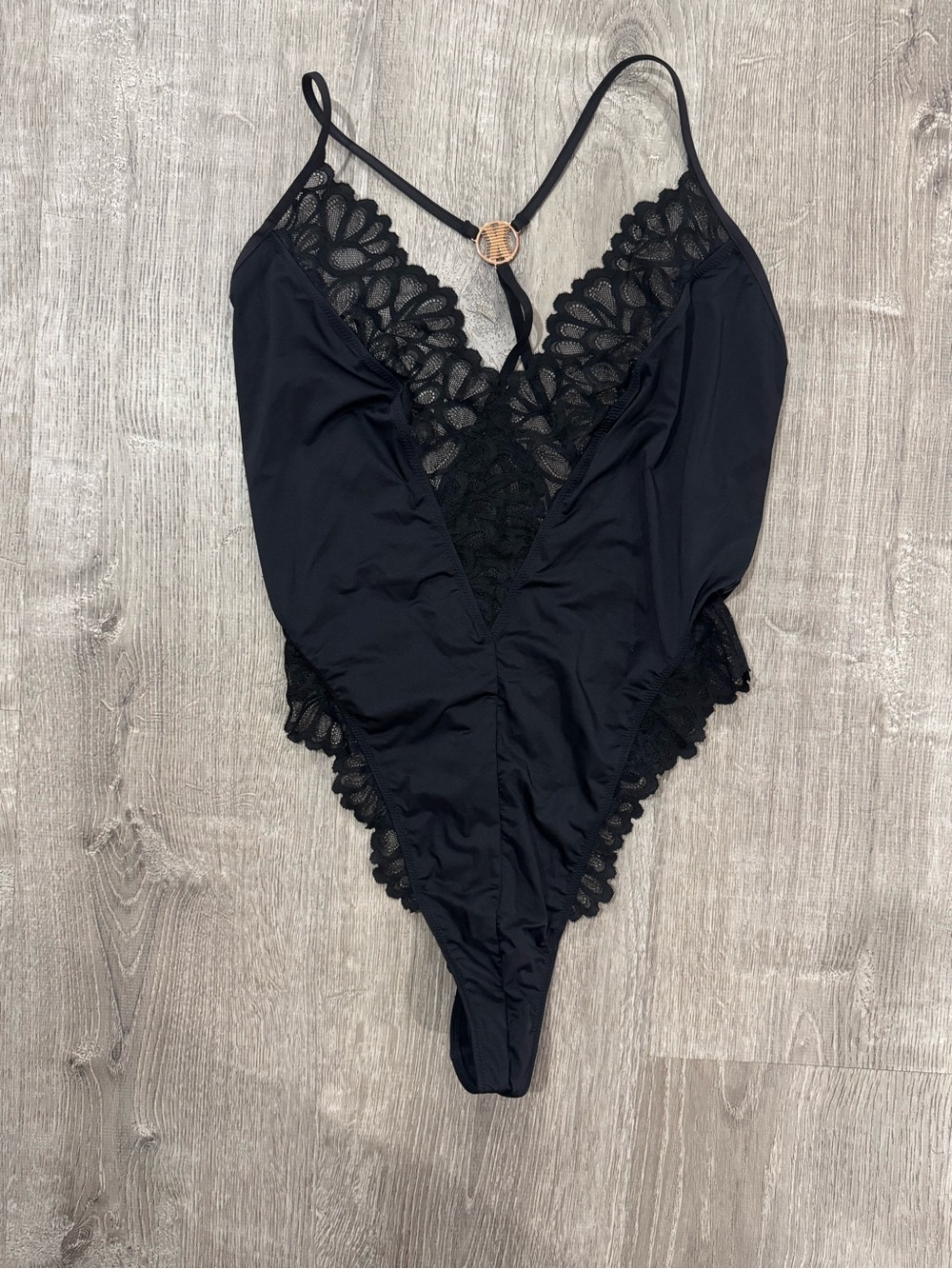 Savage Fenty Black Lace-Trim Bodysuit Teddy